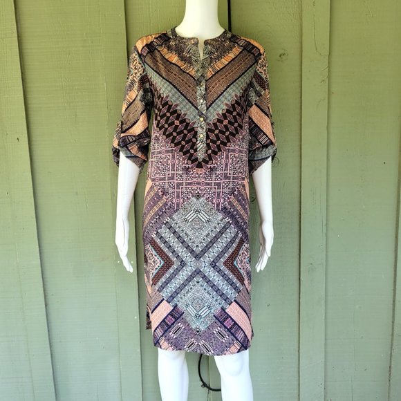 ANTONIO MELANI Print Silky Tunic Dress 4 Adjustable sleeves. - Picture 2 of 6